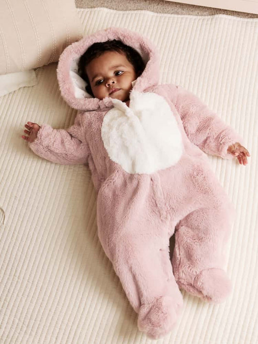 Pink Faux Fur Baby Bunny Pramsuit (0mths-2yrs)