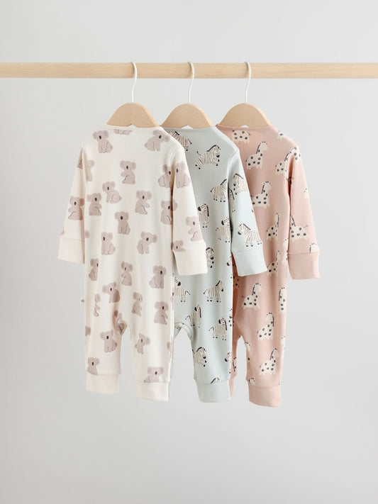 Mint Green Two Way Zip Baby Footless Sleepsuits 3 Pack (0mths-3yrs)