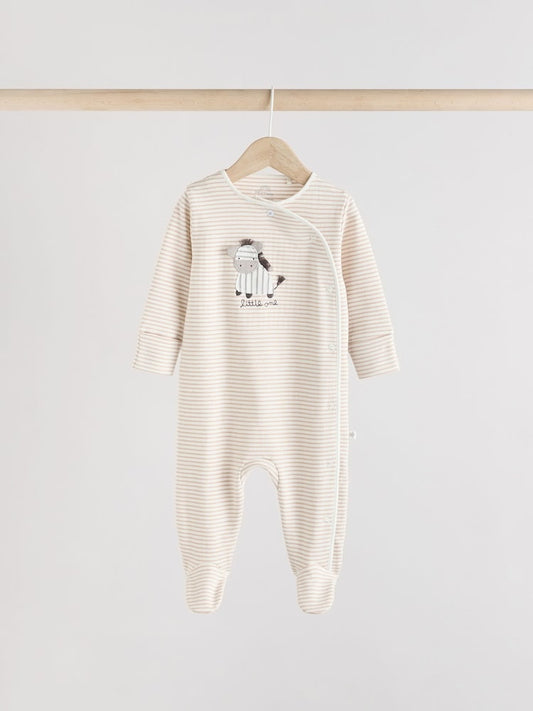 Grey 3 Pack Zebra 100% Cotton Baby Sleepsuits (0-2yrs)