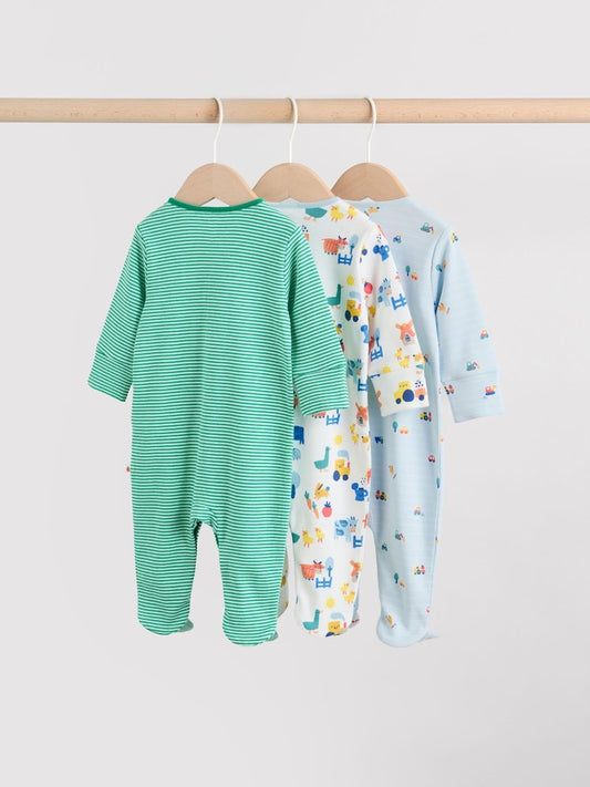 Multi Farm 3 Pack Baby Sleepsuits (0mths-2yrs)
