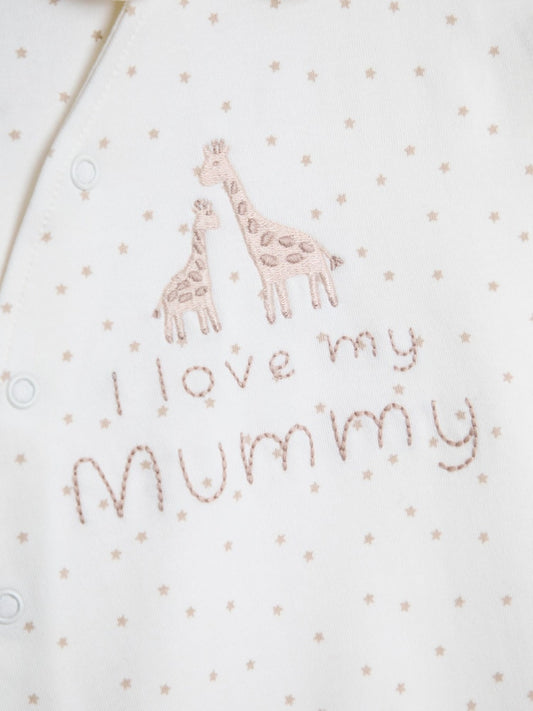 JoJo Maman Bébé Cream Spotted Organic Cotton 'I Love My Daddy' Sleepsuit