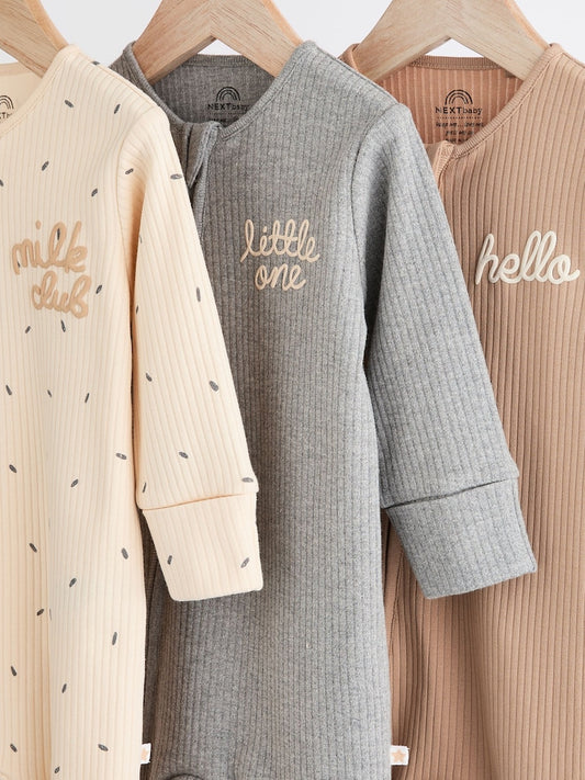 Neutral Milk Club Baby Two Way Zip 100% Cotton Sleepsuits 3 Pack (0mths-2yrs)