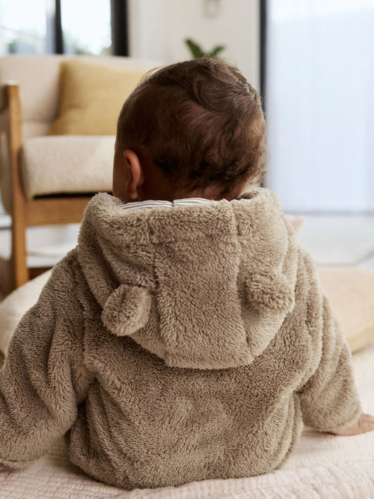 Mink Brown Fleece Baby Pramsuit