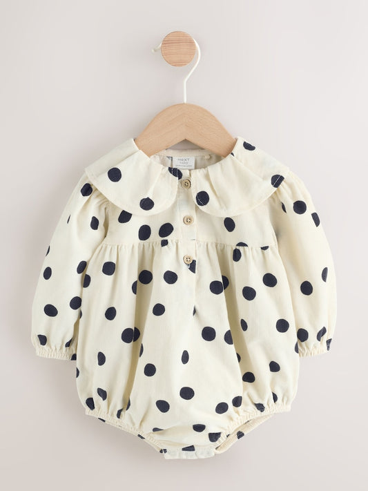 Cream/Charcoal Polka Dot Baby Bloomer Rompers Set 2 Piece with
