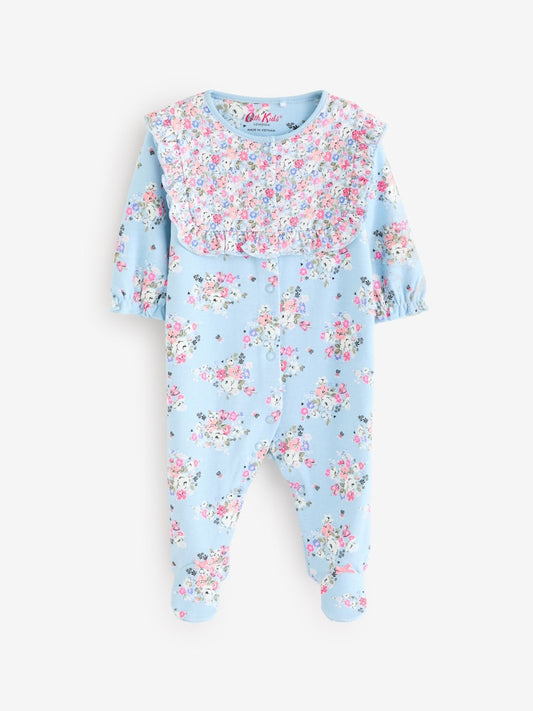 Blue Cath Kidston Floral Baby 100% Cotton Sleepsuits 3 Pack