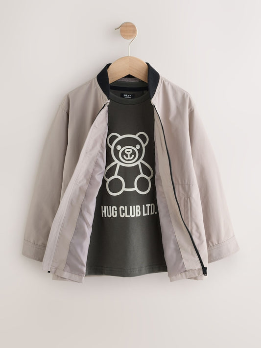 Taupe Bomber Shacket and T-Shirt Set 2 Piece (3mths-7yrs)