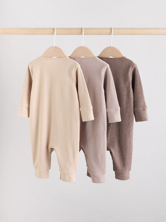 Chocolate Brown 3 Pack Baby Sleepsuits (0mths-3yrs)
