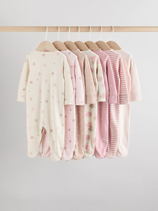 Pink 7 Pack Baby Sleepsuits (0mths-3yrs)
