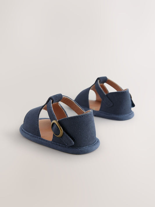 Navy Leather Touch Fastening Baby Sandals (0-24mths)