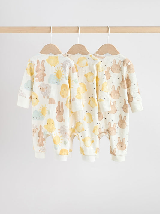 Yellow Easter Character Two Way Zip Baby Sleepsuits 3 Pack (0mths-3yrs)