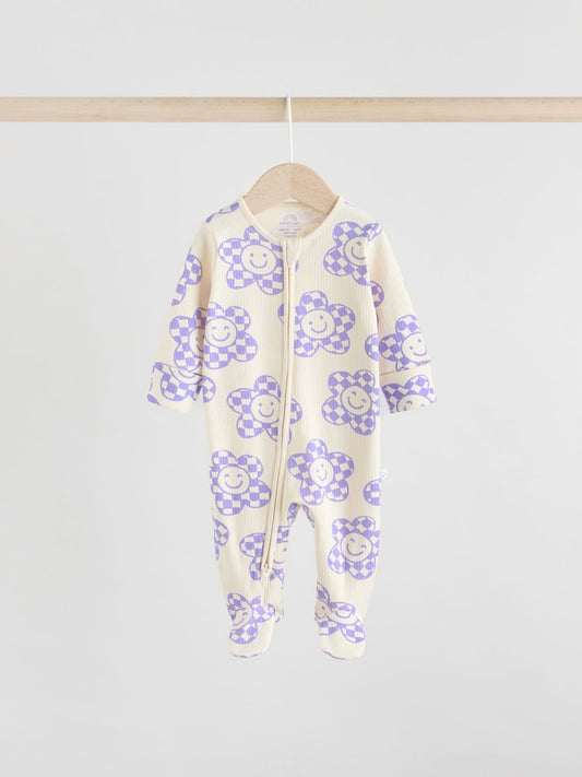 Lilac Purple 3 Pack Two Way Zip Baby Sleepsuits (0mths-3yrs)
