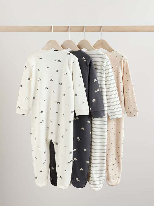 White/Black Two Way Zip Baby Sleepsuits 4 Pack (0mths-2yrs)