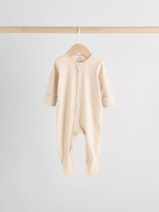 Beige Baby Two Way Zip Sleepsuits 3 Pack (0-2yrs)