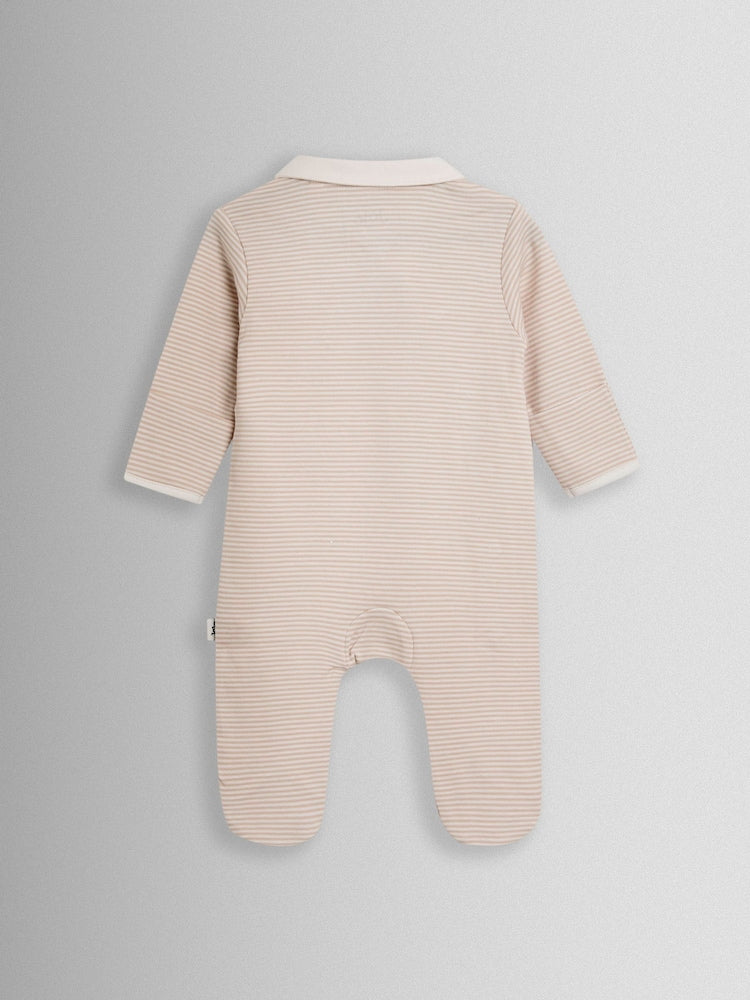 JoJo Maman Bébé Neutral Stripe Organic Cotton 'I Love My Daddy' Sleepsuit