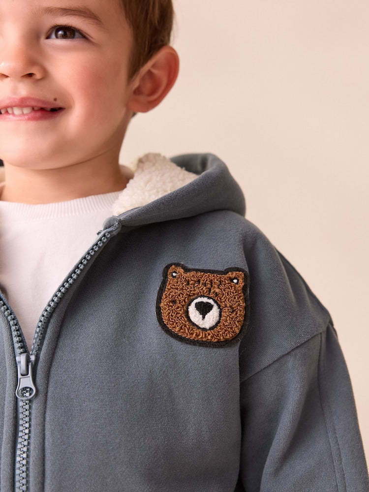 Charcoal Grey Borg Lined Zip Through Hoodie (3mths-7yrs) Immediate