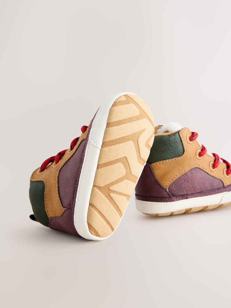 Tan Brown Baby Elastic Lace Boots (0-2mths)