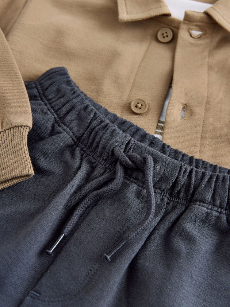 Tan Brown Jersey Shirt T-Shirt and Joggers 3 Piece Set (3mths-7yrs)