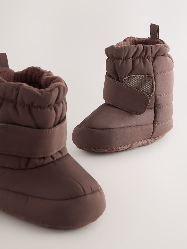 Brown Chocolate Baby Touch Fastening Snow Boots (0-2mths)