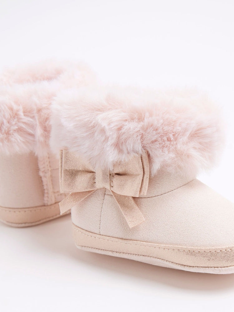 River Island Pink Bow Suedette Booties