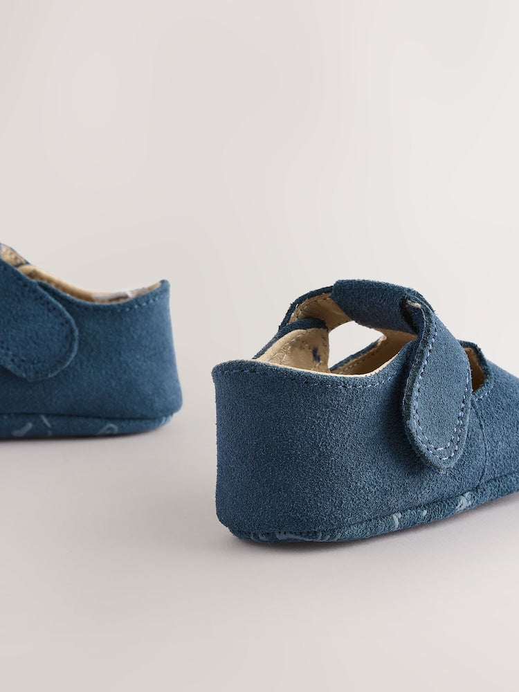 Navy Suede Leather Baby T-Bar Shoes (0-24mths)