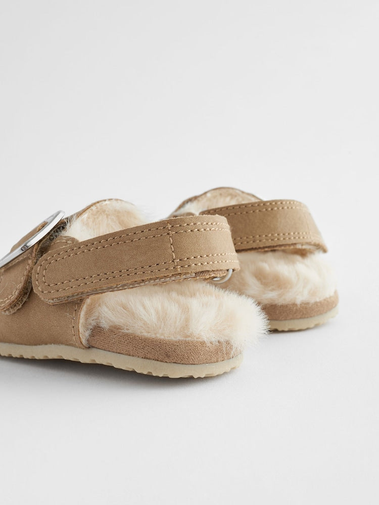 Neutral Faux Fur Lined Baby Clogs (0-18mths)