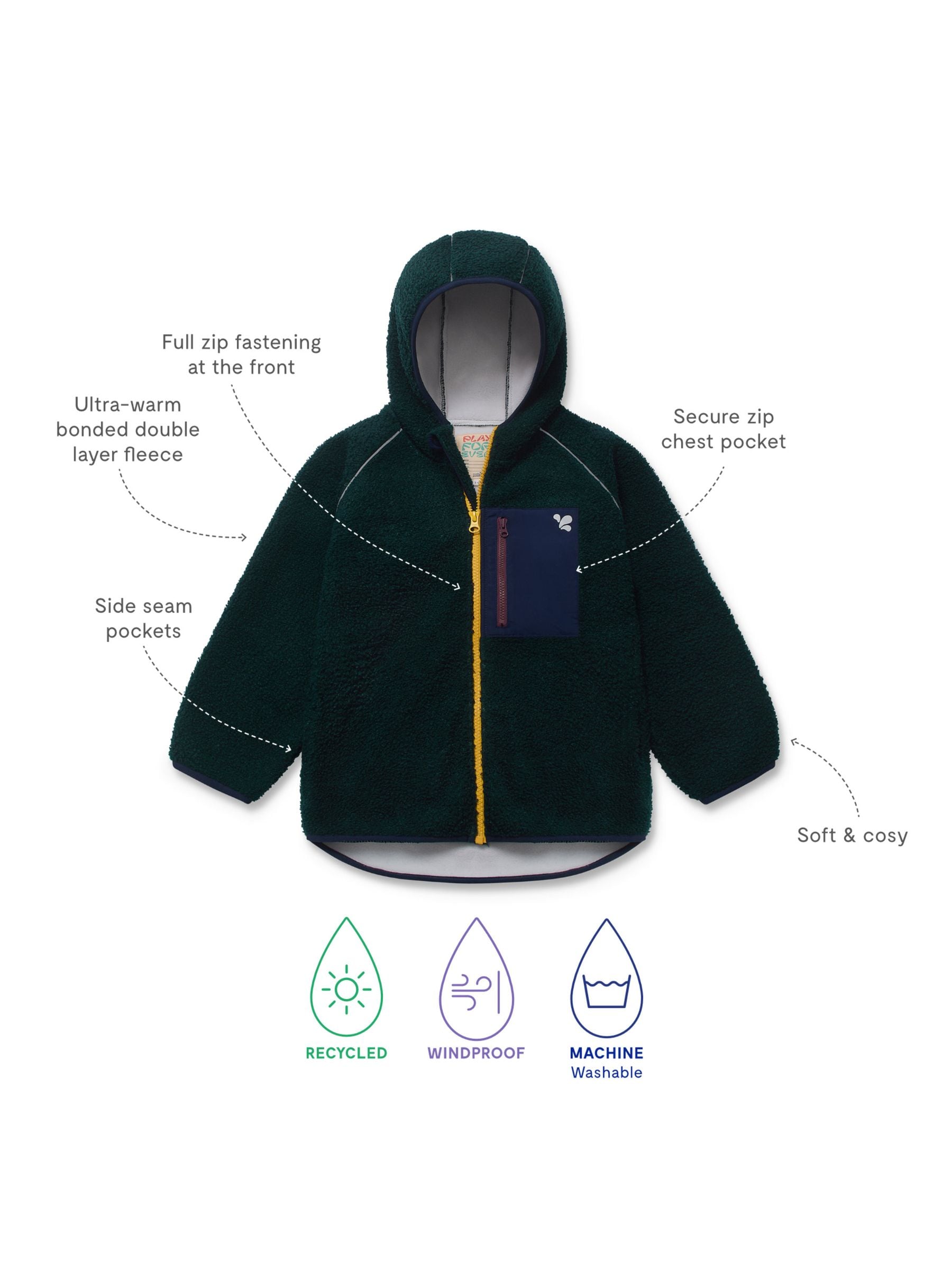 Dsiney Kidz - Muddy Puddles Green Borg Fleece Zip Jacket image 4