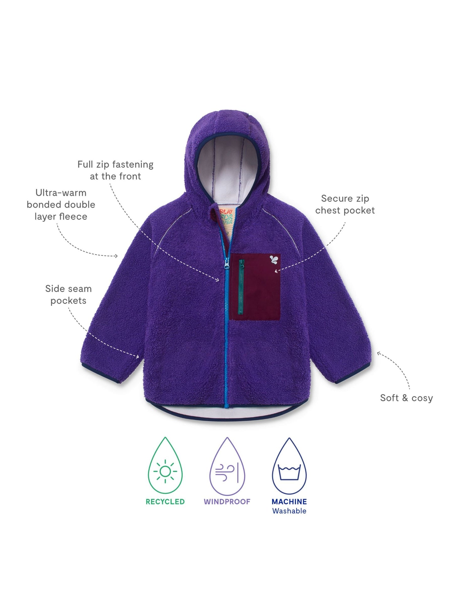 Dsiney Kidz - Muddy Puddles Purple Borg Fleece Zip Jacket image 4