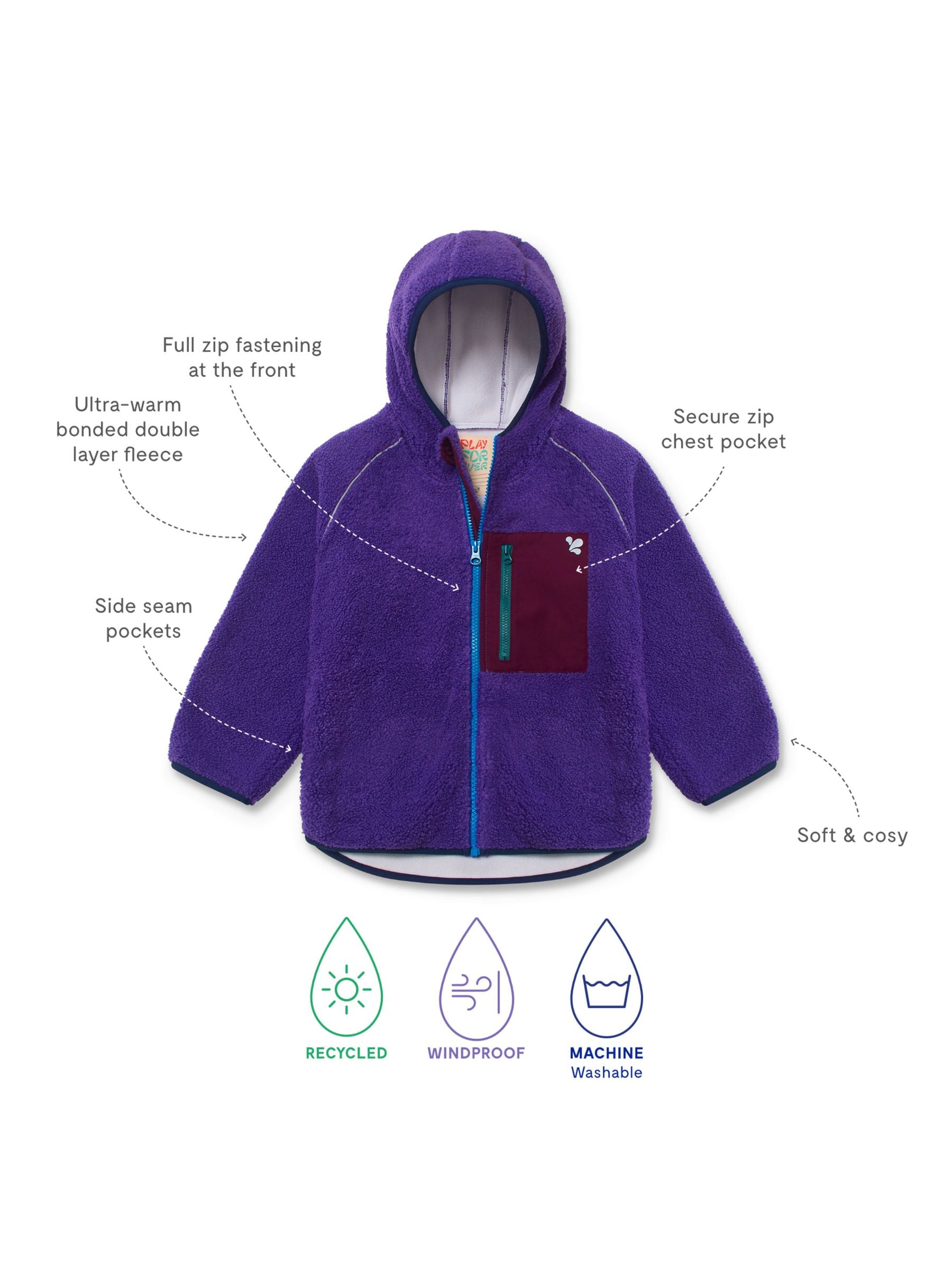 Dsiney Kidz - Muddy Puddles Purple Borg Fleece Zip Jacket image 4
