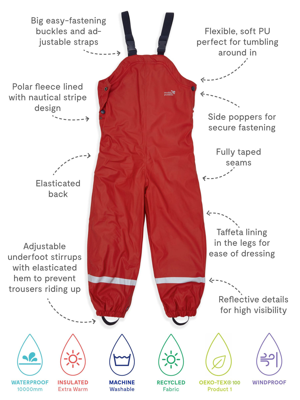 Dsiney Kidz - Muddy Puddles Red Waterproof Insulated Puddleflex Dungarees image 6