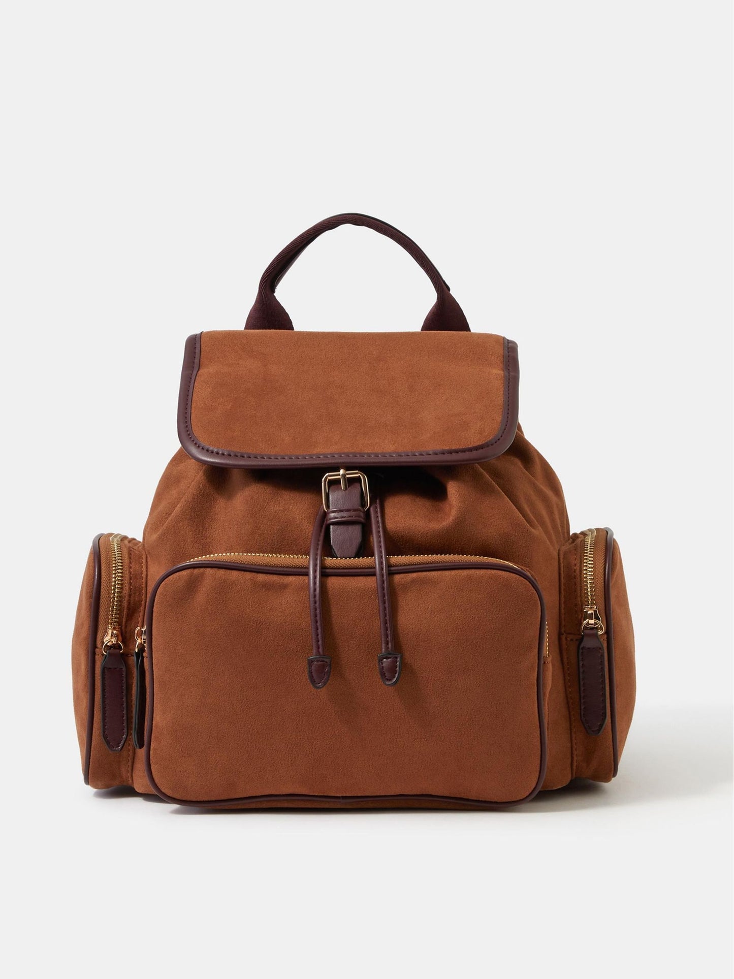 Accessorize Brown Multi-Pocket Faux Suede Backpack image 1