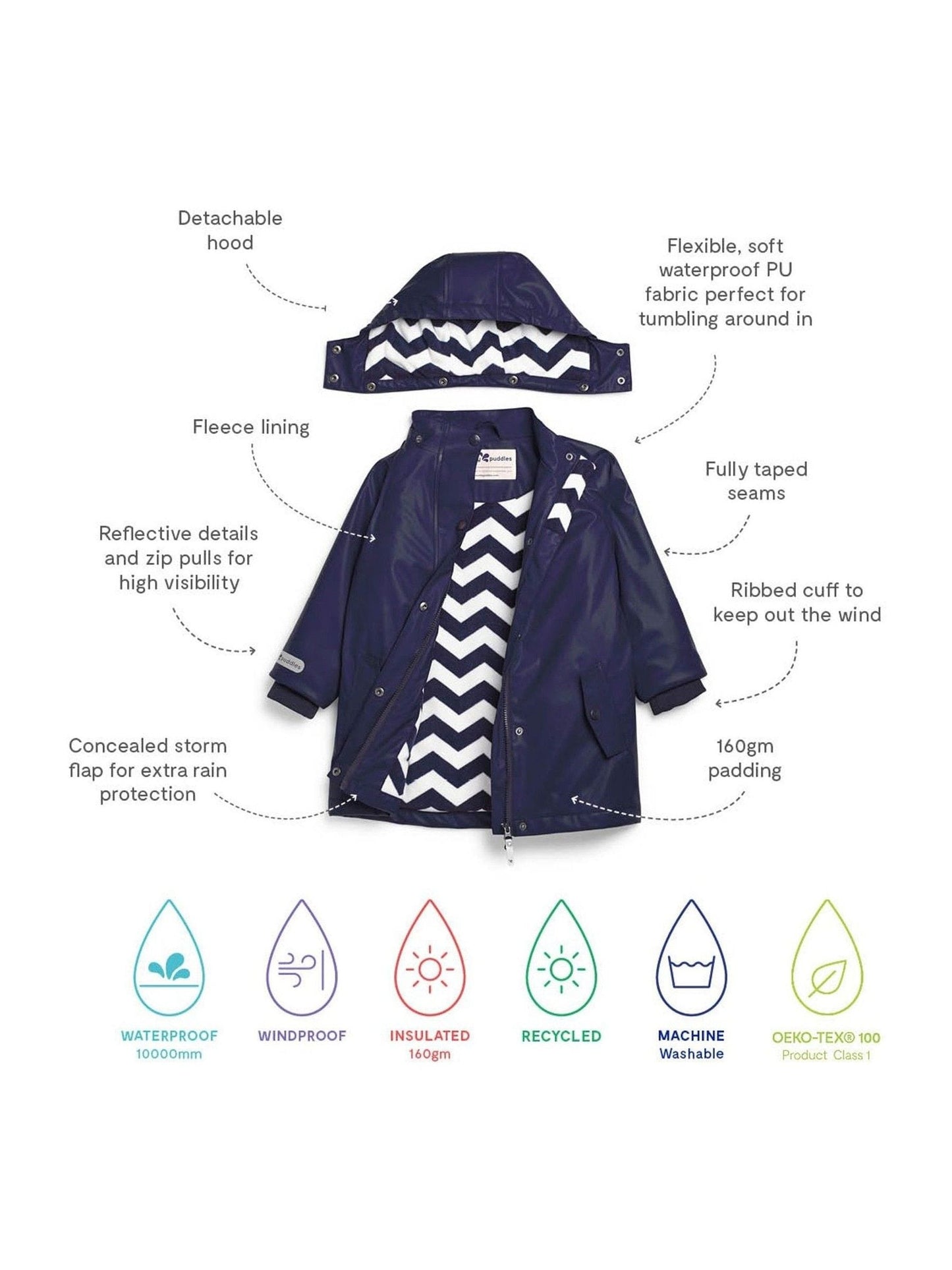 Dsiney Kidz - Muddy Puddles Blue Waterproof Insulated Puddleflex Jacket image 3