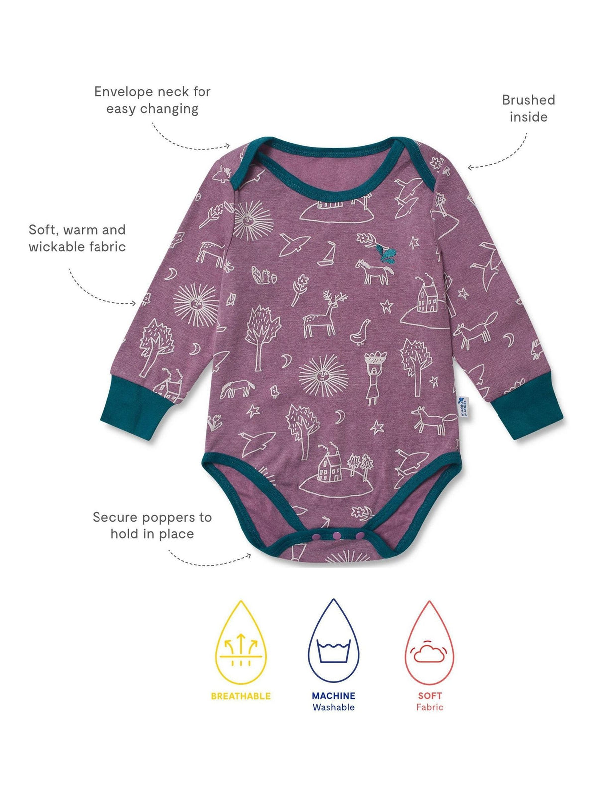 Dsiney Kidz - Muddy Puddles Purple Thermal Baselayer Babygrow image 2