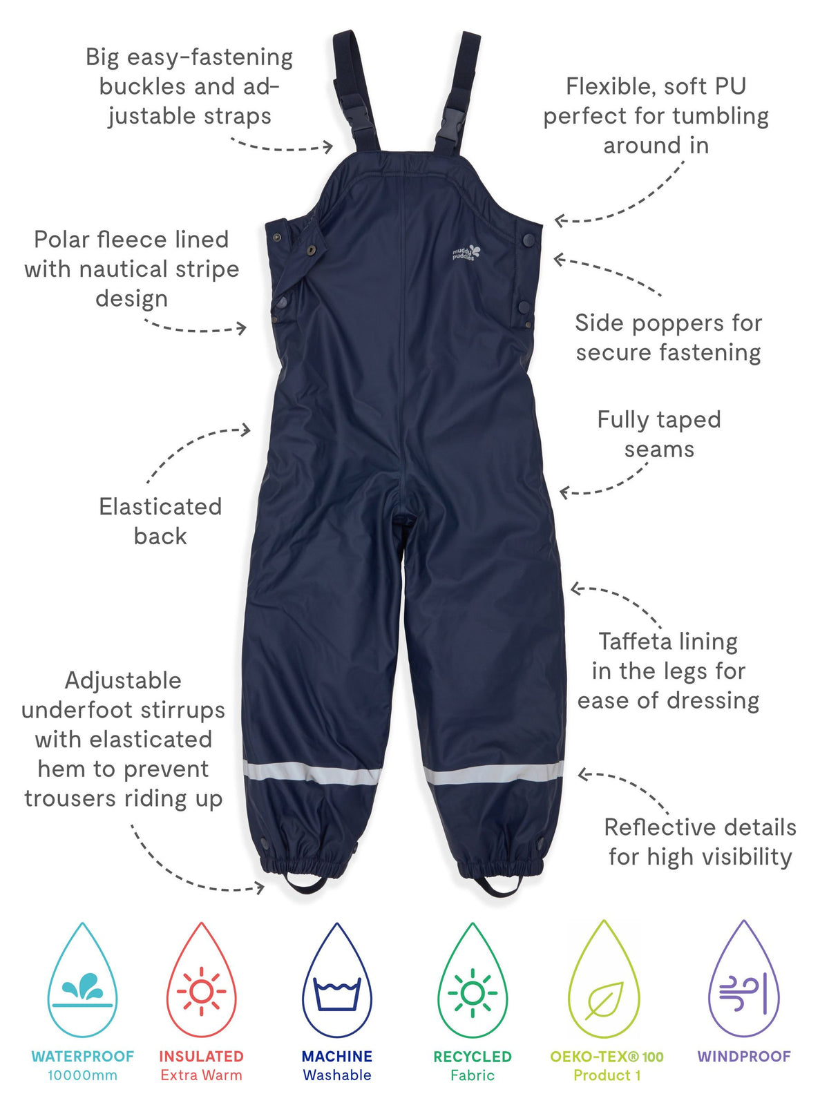 Dsiney Kidz - Muddy Puddles Blue Waterproof Insulated Puddleflex Dungarees image 7
