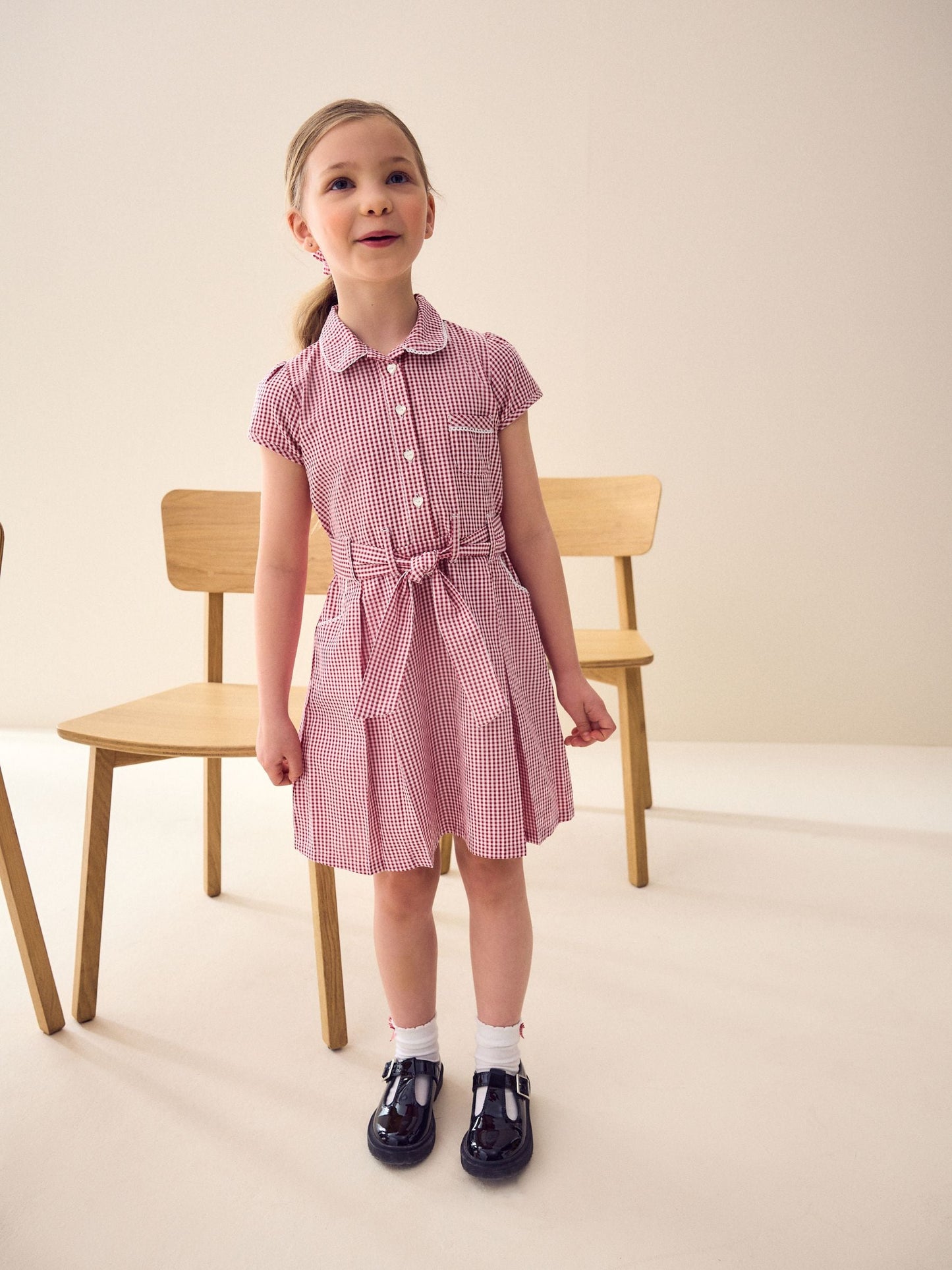 Red Gingham Cotton Rich Belted School Dress with Scrunchie (3-14yrs) image 2