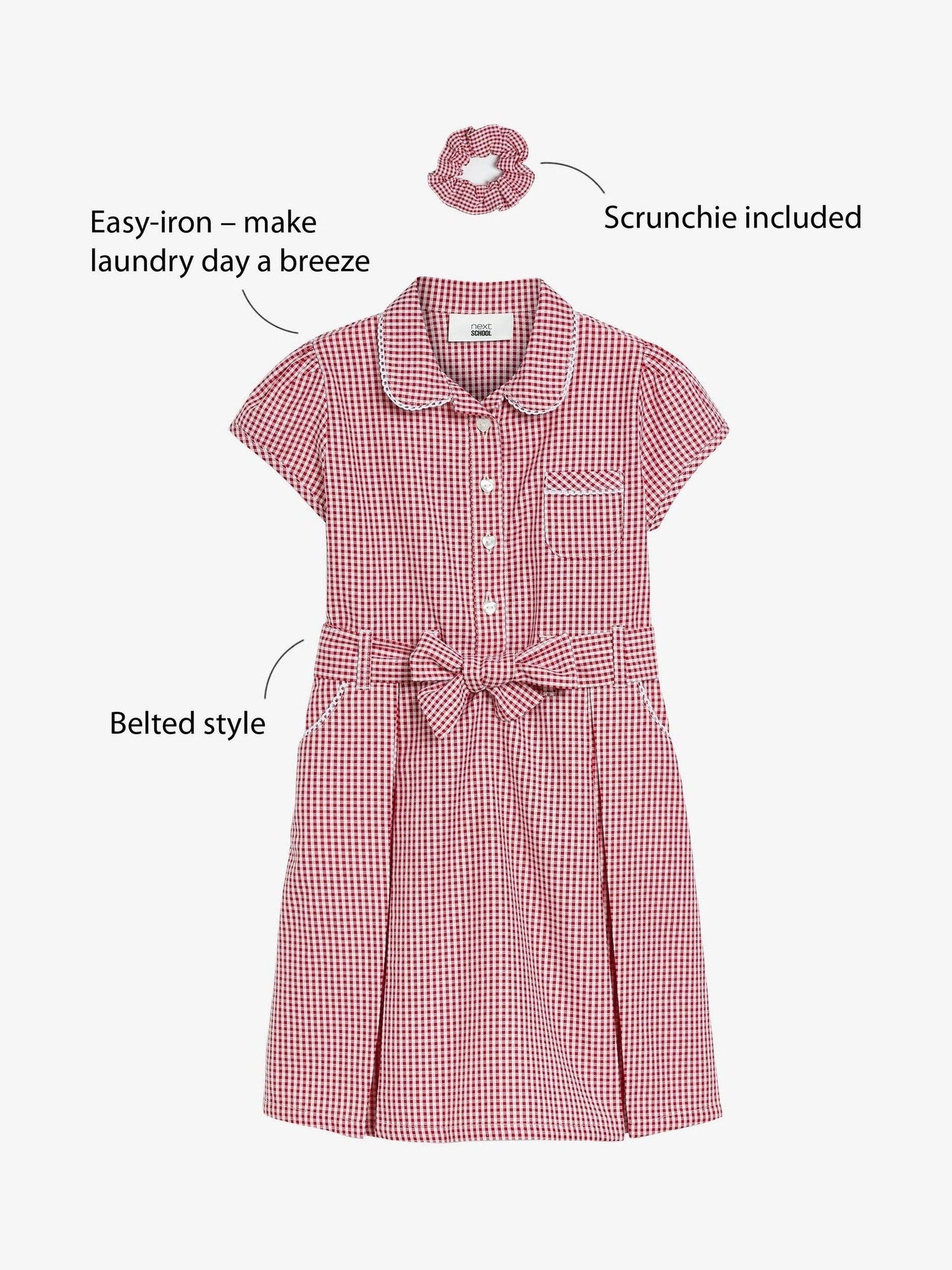 Red Gingham Cotton Rich Belted School Dress with Scrunchie (3-14yrs) image 3
