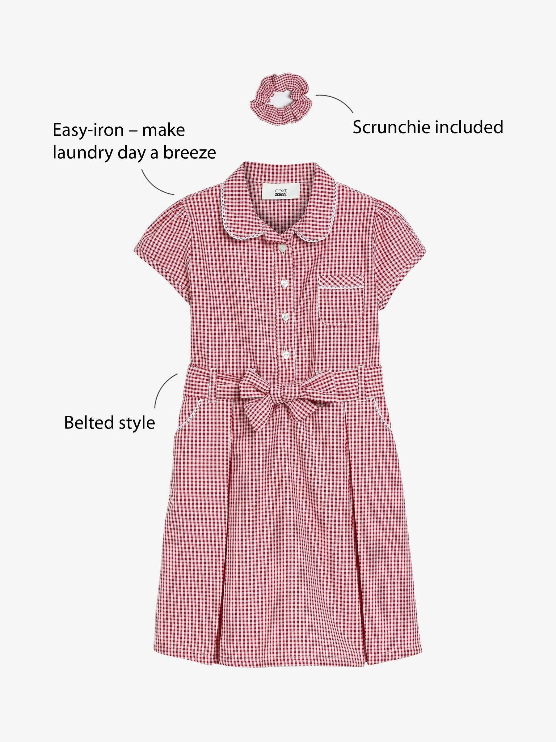 Red Gingham Cotton Rich Belted School Dress with Scrunchie (3-14yrs) image 3