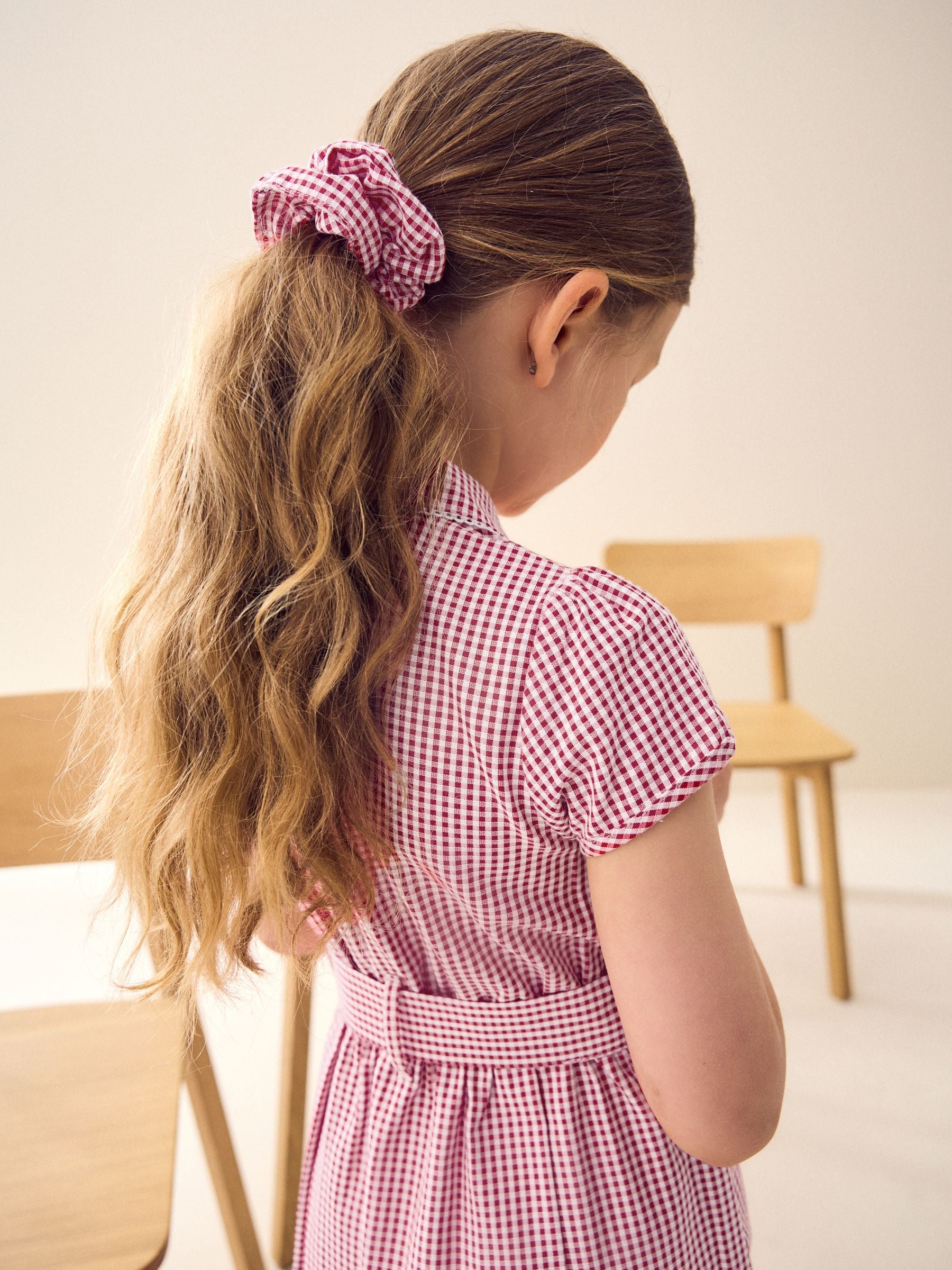 Red Gingham Cotton Rich Belted School Dress with Scrunchie (3-14yrs) image 4
