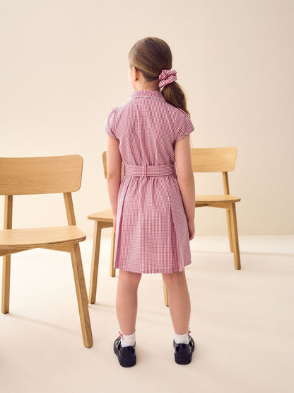 Red Gingham Cotton Rich Belted School Dress with Scrunchie (3-14yrs) image 5