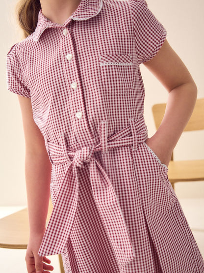 Red Gingham Cotton Rich Belted School Dress with Scrunchie (3-14yrs) image 6
