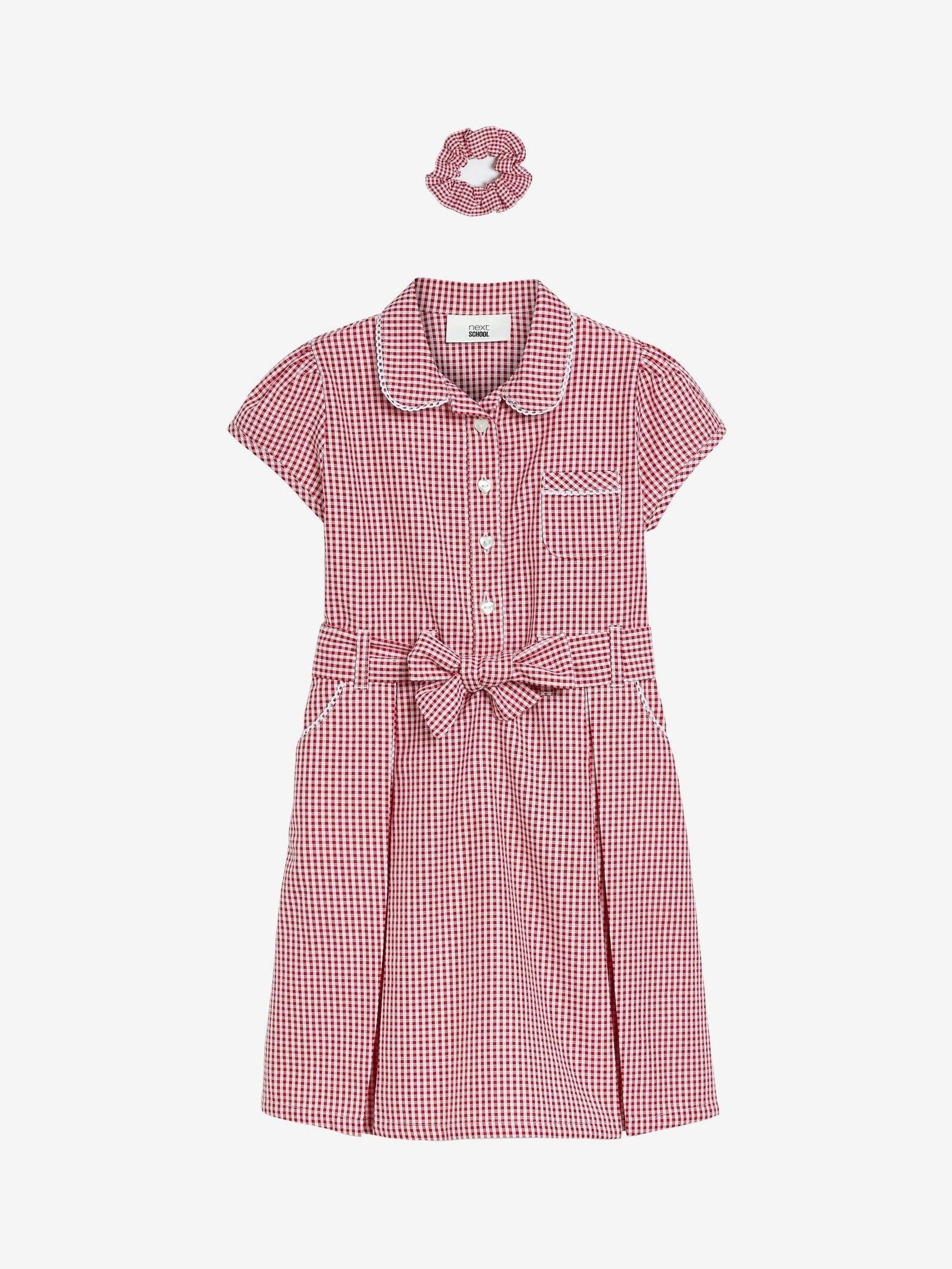 Red Gingham Cotton Rich Belted School Dress with Scrunchie (3-14yrs) image 7
