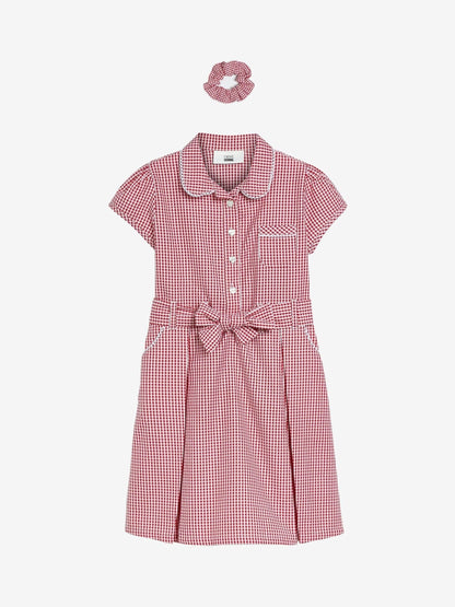 Red Gingham Cotton Rich Belted School Dress with Scrunchie (3-14yrs) image 7