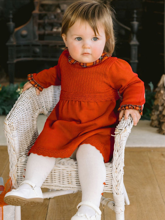 Dsiney Kidz - Emile Et Rose Red Kesia - Knitted Dress With Tartan Collar, Sleeve Frills & Tights image 1