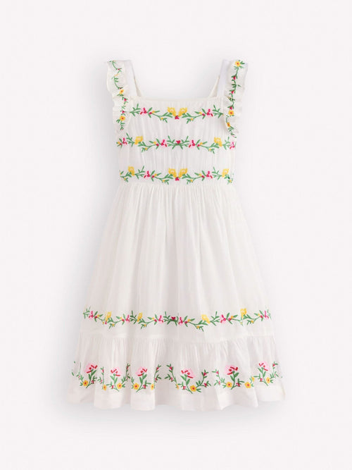Boden Cream Shirred Bow Back Detail Dress image 1