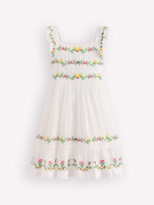 Boden Cream Shirred Bow Back Detail Dress image 1