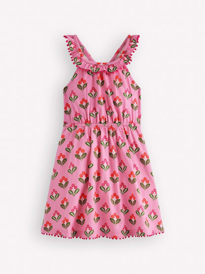 Boden Pink Ruffle Neck Trim Dress image 1