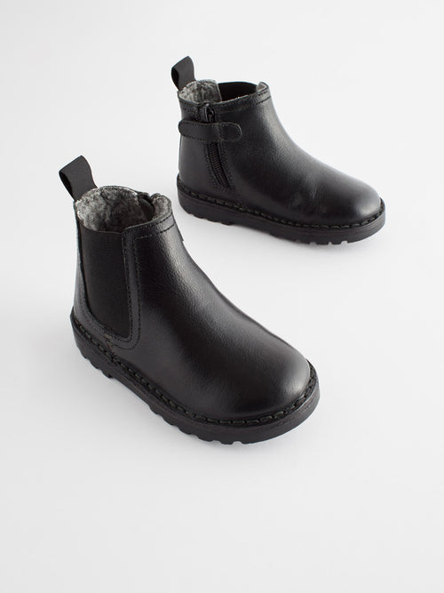 Black Wide Fit (G) Warm Lined Leather Chelsea Boots image 1