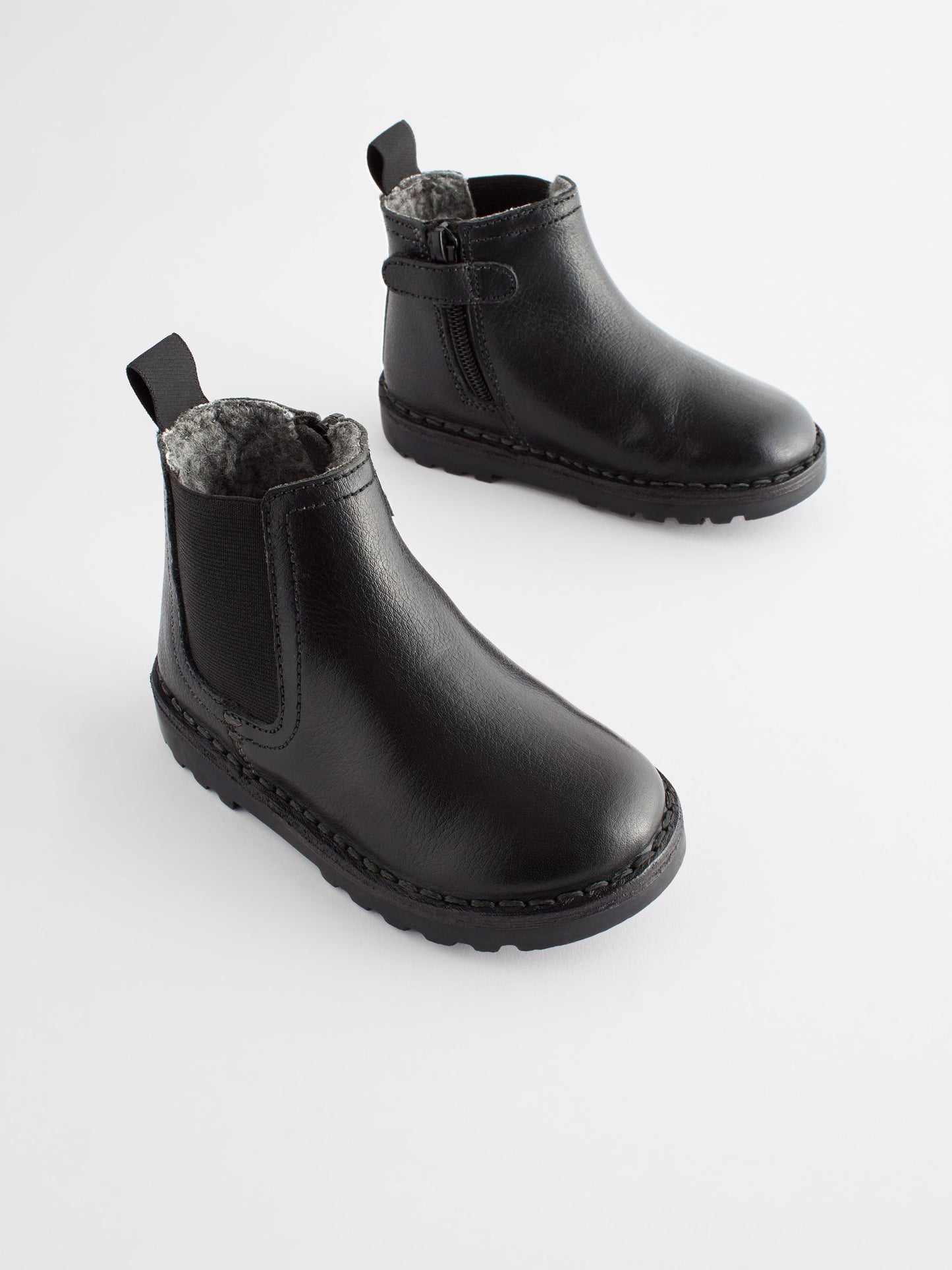 Black Wide Fit (G) Warm Lined Leather Chelsea Boots image 1