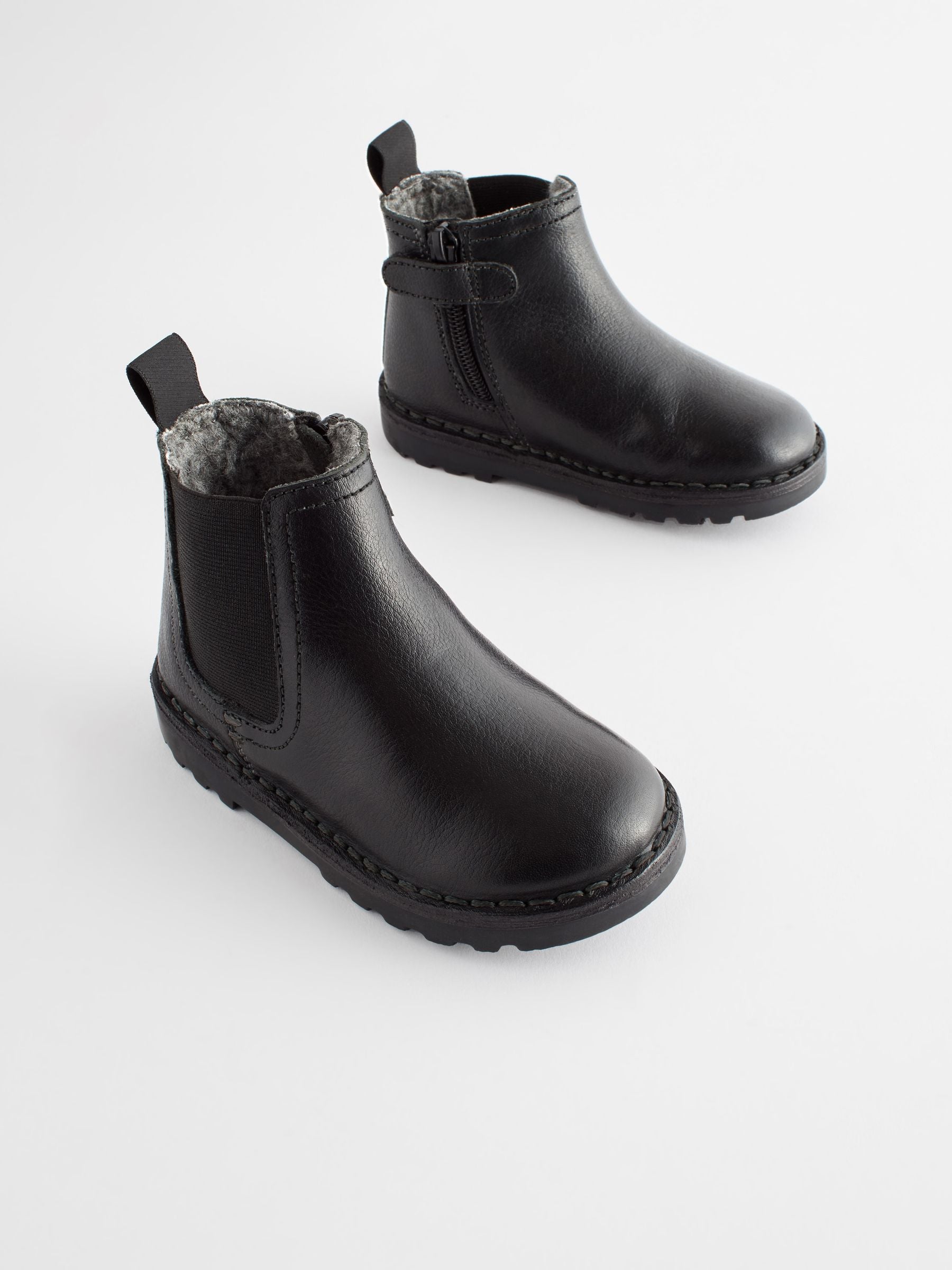 Black Wide Fit (G) Warm Lined Leather Chelsea Boots image 2