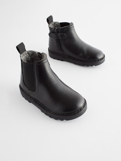 Black Wide Fit (G) Warm Lined Leather Chelsea Boots image 2