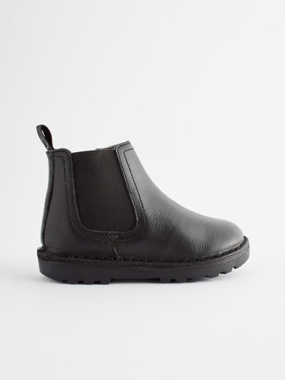 Black Wide Fit (G) Warm Lined Leather Chelsea Boots image 3